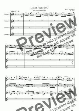 page one of Grand Fugue in C for 4 clarinets