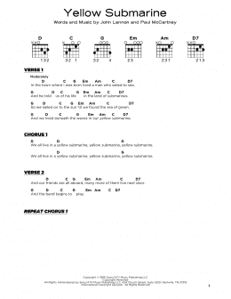 page one of Yellow Submarine (Really Easy Guitar)