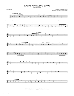 page one of Happy Working Song (from Enchanted) (Recorder Solo)