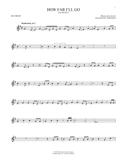page one of How Far I'll Go (from Moana) (Recorder Solo)