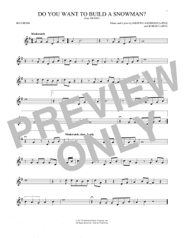 page one of Do You Want To Build A Snowman? (from Frozen) (Recorder Solo)