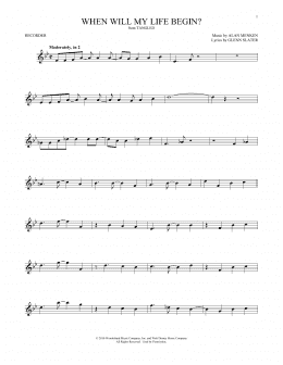 page one of When Will My Life Begin? (from Tangled) (Recorder Solo)