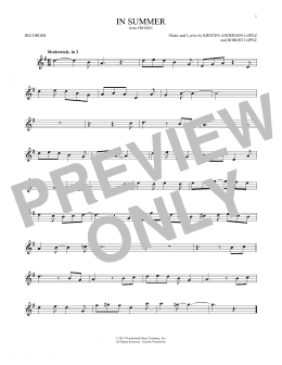 page one of In Summer (from Frozen) (Recorder Solo)