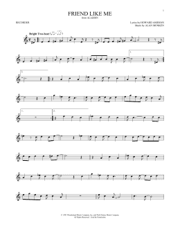 page one of Friend Like Me (from Aladdin) (Recorder Solo)
