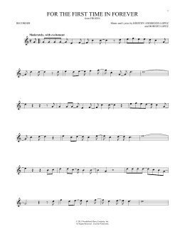 page one of For The First Time In Forever (from Frozen) (Recorder Solo)