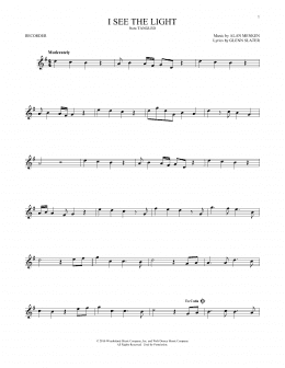 page one of I See The Light (from Tangled) (Recorder Solo)