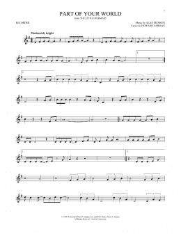 page one of Part Of Your World (from The Little Mermaid) (Recorder Solo)