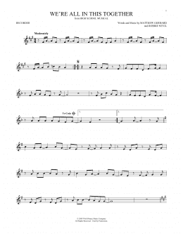 page one of We're All In This Together (from High School Musical) (Recorder Solo)