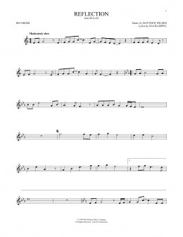 page one of Reflection (from Mulan) (Recorder Solo)