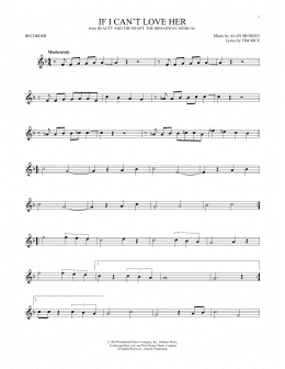 page one of If I Can't Love Her (from Beauty And The Beast: The Musical) (Recorder Solo)