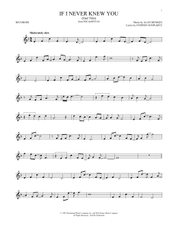 page one of If I Never Knew You (End Title) (from Pocahontas) (Recorder Solo)