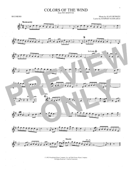 page one of Colors Of The Wind (from Pocahontas) (Recorder Solo)