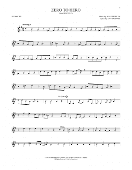 page one of Zero To Hero (from Hercules) (Recorder Solo)