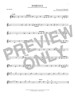 page one of Someday (from The Hunchback Of Notre Dame) (Recorder Solo)