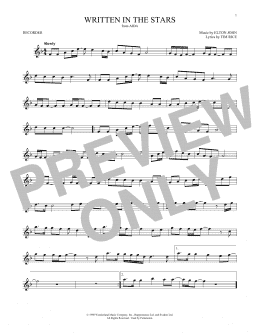 page one of Written In The Stars (from Aida) (Recorder Solo)