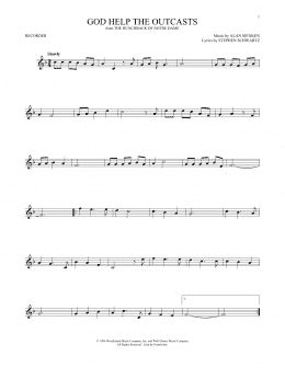 page one of God Help The Outcasts (from The Hunchback Of Notre Dame) (Recorder Solo)