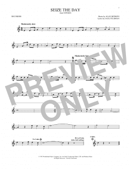 page one of Seize The Day (from Newsies) (Recorder Solo)