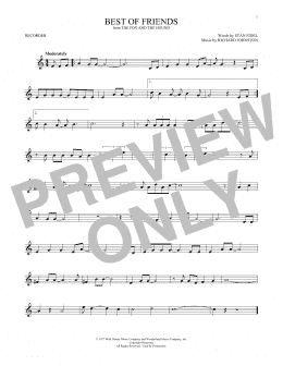page one of Best Of Friends (from The Fox And The Hound) (Recorder Solo)
