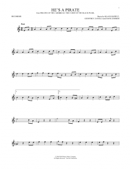 page one of He's A Pirate (from Pirates Of The Caribbean: The Curse of the Black Pearl) (Recorder Solo)