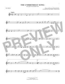 page one of The Unbirthday Song (from Alice In Wonderland) (Recorder Solo)