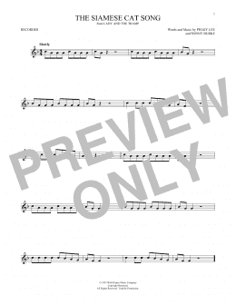page one of The Siamese Cat Song (from Lady And The Tramp) (Recorder Solo)