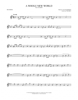 page one of A Whole New World (from Aladdin) (Recorder Solo)