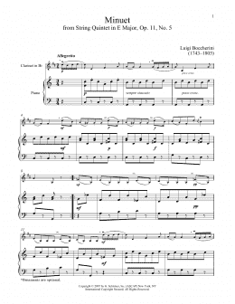 page one of Minuet (Clarinet and Piano)