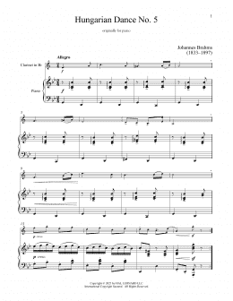 page one of Hungarian Dance No. 5 (Clarinet and Piano)