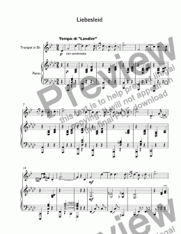page one of Fritz Kreisler - Liebesleid for trumpet Bb & piano low version
