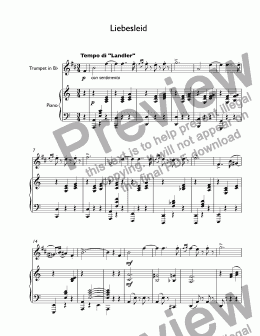 page one of Fritz Kreisler - Liebesleid for trumpet Bb & piano high version