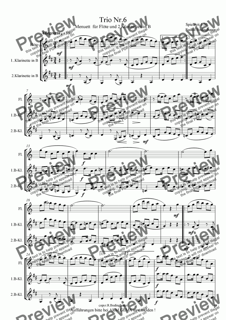 page one of Trio Nr.6 f�r Fl�te in C und 2 Klarinetten in B