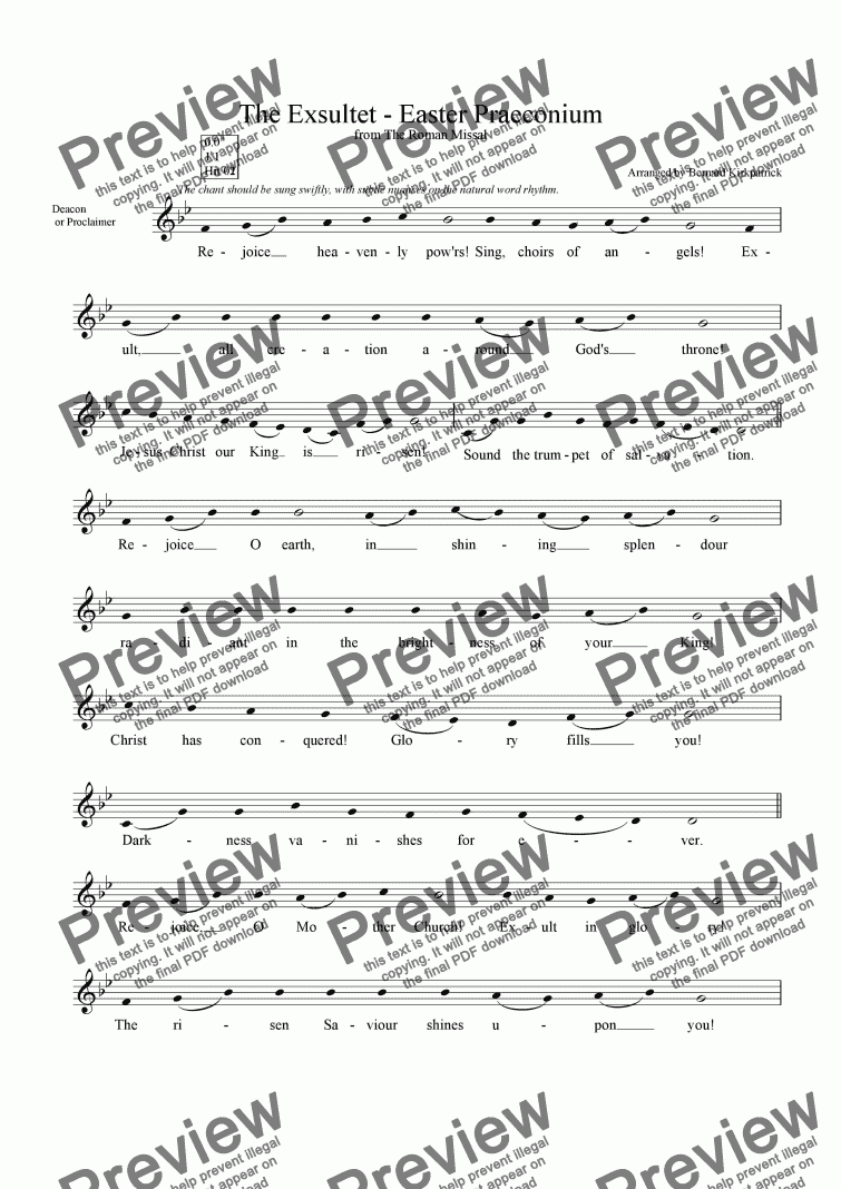 page one of Exsultet - Easter Proclamation - Rejoice, heavenly powers - Sheet Music Download
