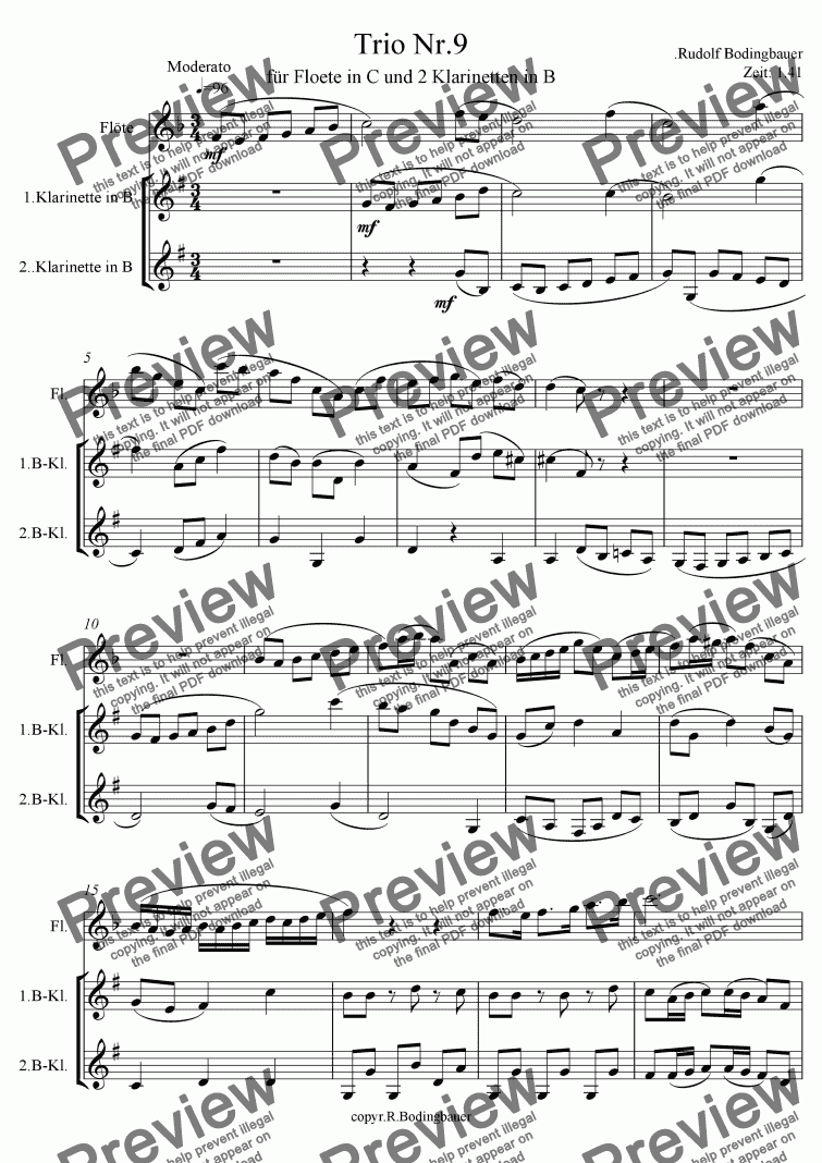 page one of Trio Nr.9 f�r Fl�te in C und 2 Klarinetten in B