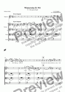page one of SCHUBERT: Winterreise D. 911 - 14. Der greise Kopf - arranged for Voice and string quartet