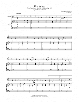 page one of Ode To Joy (Clarinet and Piano)