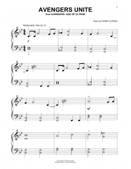 page one of Avengers Unite (from Avengers: Age Of Ultron) (Beginning Piano Solo)
