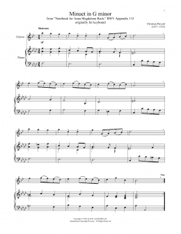 page one of Minuet In G Minor, BWV Anh. 115 (Clarinet and Piano)
