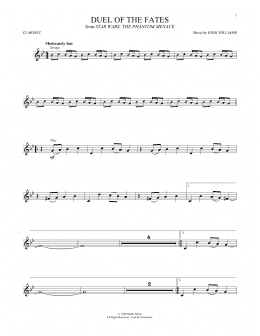 page one of Duel Of The Fates (from Star Wars: The Phantom Menace) (Clarinet Solo)