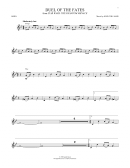 page one of Duel Of The Fates (from Star Wars: The Phantom Menace) (French Horn Solo)