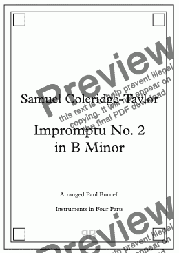 page one of Impromptu No. 2 in B Minor, arranged for instruments in four parts - Score and Parts