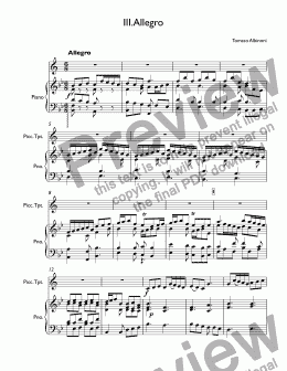 page one of Albinoni - Trumpet Concerto No.3, Op.7, III.Allegro in B-flat major (orig. Oboe) for trumpet piccolo Bb & piano