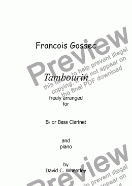 page one of Tambourin for Bb or Bass clarinet and piano