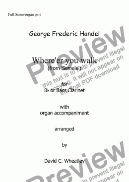 page one of Handel - 'Where'er you walk' (from 'Semele') arranged for Bb or Bass clarinet and organ