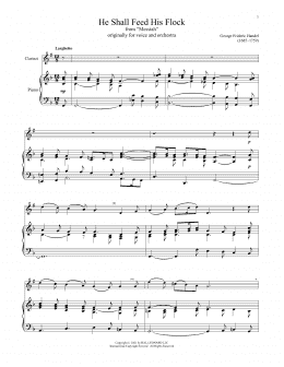 page one of He Shall Feed His Flock (Clarinet and Piano)