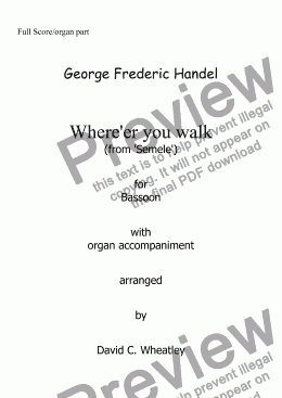 page one of Handel - 'Where'er you walk' (from 'Semele') arranged for bassoon and organ