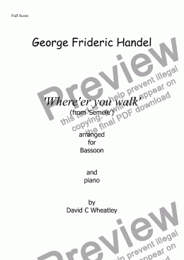 page one of Handel - 'Where'er you walk' (from 'Semele') arranged for Bassoon and piano