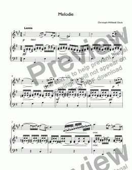 page one of  Gluck - Melodie from Orfeo ed Euridice for trumpet Bb & piano