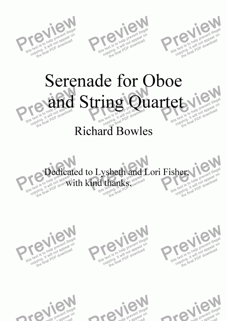 page one of Serenade for oboe and string quartet