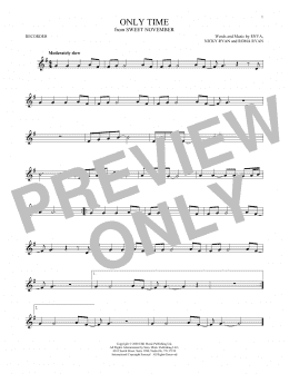 page one of Only Time (Recorder Solo)