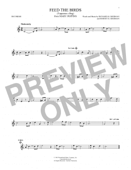 page one of Feed The Birds (Tuppence A Bag) (from Mary Poppins) (Recorder Solo)